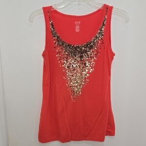 A.N.A Sequin Embellished Coral Tank Top Size MP